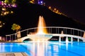 Water pool and fountain at night Royalty Free Stock Photo