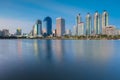 Water pool at Public Park with office building Royalty Free Stock Photo