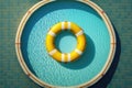 Water pool summer background with yellow pool float ring. AI Generation Royalty Free Stock Photo