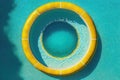 Water pool summer background with yellow pool float ring. AI Generation Royalty Free Stock Photo