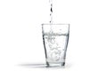 water is poured into a drinking glass, isolated on a white background with copy space