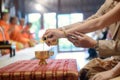 Water pouring ceremony is Thai  traditional wedding culture. Royalty Free Stock Photo