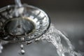 Water pouring over a metal drain strainer