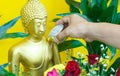 Water pouring to Buddha statue in Songkran festival of Thailand Royalty Free Stock Photo