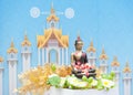 Water pouring to Buddha statue in Songkran festival tradition of Royalty Free Stock Photo