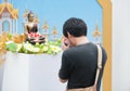 Water pouring to Buddha statue in Songkran festival tradition of Royalty Free Stock Photo