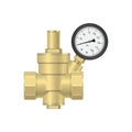 Water pressure reducer with pressure gauge. Royalty Free Stock Photo