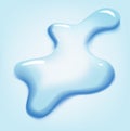 Water puddle drop. Top view liquid splashes, wet environment. Water spill or aqua scattered drop isolated on blue