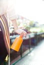 Water pulverizer holded by hands of young woman gardener Royalty Free Stock Photo