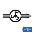 Water pump icon with flow direction arrows.