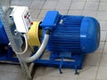 Water pumping station, industrial interior and pipes. Water system valves, pump motor