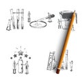 Water purification - devices for purification water pipette, flask, bottle, filter vector concept set