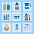 Water purification icon faucet fresh recycle pump astewater treatment Royalty Free Stock Photo