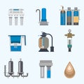 Water purification icon faucet fresh recycle pump astewater treatment collection vector illustration. Royalty Free Stock Photo