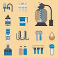 Water purification icon faucet fresh recycle pump astewater treatment collection vector illustration. Royalty Free Stock Photo
