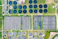 Water purification tanks and aeration basins at wastewater plant. aerial view