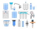 Water purifier. Cleaning filtration and antibacterial water treatment, home purification equipment with filters valve