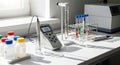 Water Quality Testing Bench with Meters and Cuvettes Royalty Free Stock Photo
