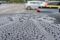Water rain drop on black modern vehicle car with glass coating Royalty Free Stock Photo