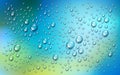 Water rain drops or condensation over blurred green and blue nature background beyond the window, realistic transparent 3d vector Royalty Free Stock Photo