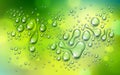 Water rain drops or condensation over blurred green nature background beyond the window, realistic transparent 3d Royalty Free Stock Photo