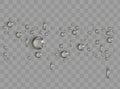 Water rain drops or steam shower isolated on transparent background. Realistic pure droplets condensed. Vector clear Royalty Free Stock Photo