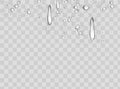 Water rain drops or steam shower isolated on transparent background. Realistic pure droplets condensed. Vector clear Royalty Free Stock Photo