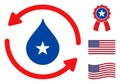 Flat Vector Water Recirculation Icon in American Democratic Colors with Stars