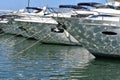 Water reflection on anchored yachts Royalty Free Stock Photo