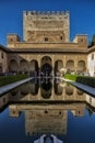Water reflection in Courtyard of the Myrtles (Patio de los Arrayanes) in Alhambra (Granada)