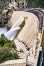 Water release at O`Shaughnessy Dam due to high levels of snow melt at Hetch Hetchy Reservoir in Yosemite National Park;  One of Royalty Free Stock Photo