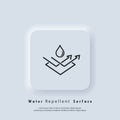 Water repellent surface icon. Waterproof icon, hydrophobic symbol. Vector EPS 10. UI icon. Neumorphic UI UX white user interface