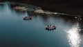 Water rescue operation, a man overboard and a rescue service rescues him.