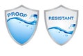 Water resistant and proof logo , icon . blue version Royalty Free Stock Photo