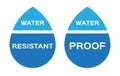 Water resistant and proof logo , icon and . blue version Royalty Free Stock Photo