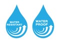 Water resistant and proof logo , icon and vector . blue version Royalty Free Stock Photo