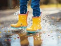 Water-resistant yellow children\'s rain boots