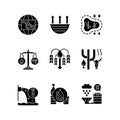 Water resources lacking black glyph icons set on white space