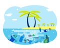 Water resources ocean sea trash polluted dirty sick environmental pollution cartoon flat design vector illustration