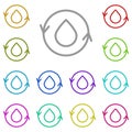 Water, revers, circle multi color icon. Simple thin line, outline of water icons for ui and ux, website or mobile