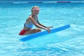 The water rides in the tropics. Girl swims in the water Park.