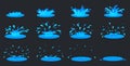 Water ripple animation. Cartoon splash fx effect 2d game, sprite sheet frames liquid drop, storyboard motion effect rain Royalty Free Stock Photo