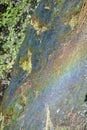 Water running on a stone in sunligt with rainbow effect Royalty Free Stock Photo