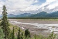 A Spruce Forest Gives Way to a Gravel Flat in Alaska`s Denali National Park Royalty Free Stock Photo