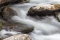 Water rushing around large rocks in a mountain stream in fall Royalty Free Stock Photo