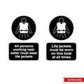 Water safety mandatory signs icon set of black and white types. Isolated vector sign symbols. Icon pack Royalty Free Stock Photo