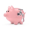 Water Saving Concept. Piggy Bank with Water Tap and Water Drop. 3d Rendering Royalty Free Stock Photo