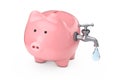 Water Saving Concept. Piggy Bank with Water Tap and Water Drop. 3d Rendering Royalty Free Stock Photo