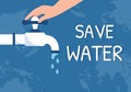 Water Saving Templates Hand Drawn Flat Cartoon Illustration for Mineral Savings Campaign with Faucet and Earth Concept Royalty Free Stock Photo