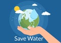 Water Saving Templates Hand Drawn Flat Cartoon Illustration for Mineral Savings Campaign with Faucet and Earth Concept Royalty Free Stock Photo